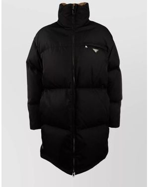 Prada Long Quilted Jacket High Collar Design - Black