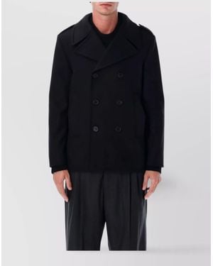 Saint Laurent Double-Breasted Peacoat Featuring Side Pockets - Blue