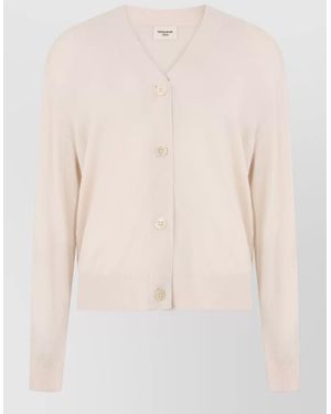 Weekend by Maxmara Cropped Cardigan V Neck Long Sleeves - Natural