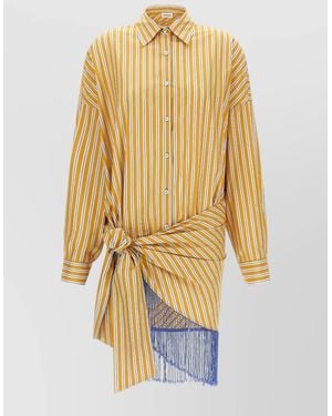ANDAMANE Jolene Dress Long Sleeves Striped Fringe Hem - Metallic