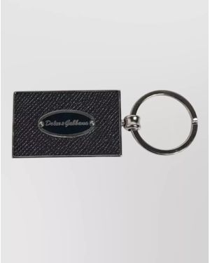 Dolce & Gabbana Leather Logo Keychain Metal Ring Design - Grey
