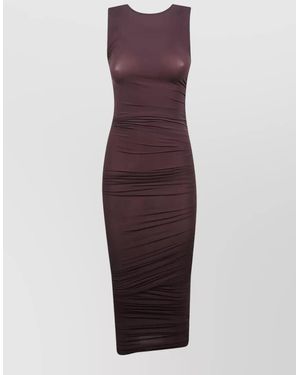 Wolford Draped Midi Bodycon Dress Sleeveless Ruched - Purple
