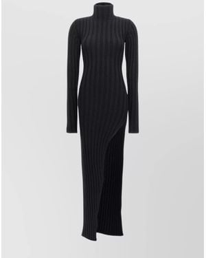 Ann Demeulemeester Virgin Wool Mock Turtleneck Maxi Dress - Blue