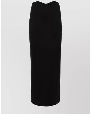 STAUD Scallop-Waist Long Straight Skirt - Black