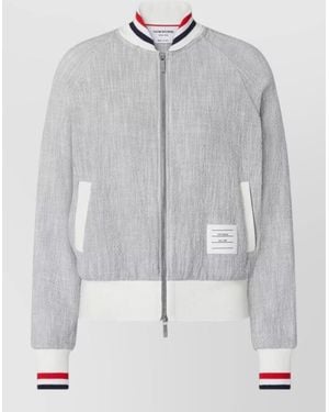 Thom Browne Rwb Tweed Raglan Bomber Jacket - Gray