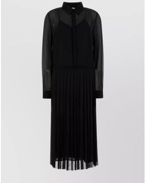 Ami Paris Polyester Shirt Dress Sheer Sleeves - Black