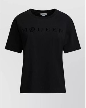 McQueen Crew Neck Short Sleeve Cotton Jersey Top - Black