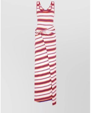 Rabanne Long Striped Maxi Dress With Tie Detail - White