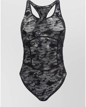 DIESEL Camouflage Racerback Scoop Neck Lace Top - Black