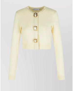 Self-Portrait Wool Ribbed Cropped Cardigan - Natural