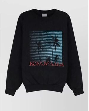 Balenciaga Sweatshirt Crew Neck Front Logo Long Sleeves - Blue
