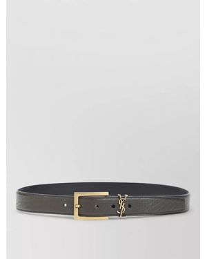 Saint Laurent Signature Belt 3 Cm Adjustable Elongated Square Buckle - Gray