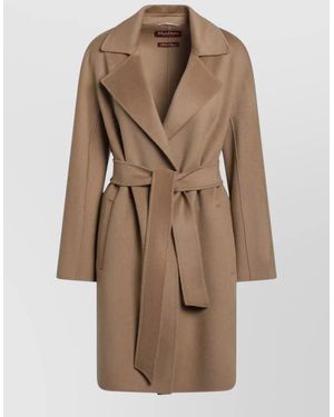 Max Mara Tenore Belted Long Jacket Notch Lapel - Natural