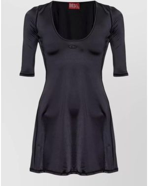 DIESEL Scoop Neck Three Quarter Sleeve Flared Mini Dress - Black