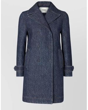 Fendi Denim Quilted Double-Breasted Midi Jacket - Blue