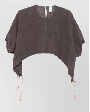 120% Lino Cropped Short-Sleeve Blouse - Gray