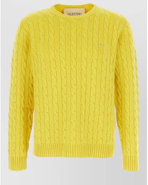 Valentino Garavani Cable Knit Jumper Ribbed Cuffs Hem - Yellow