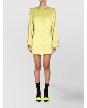 The Attico Satin Mini Dress With Cuffed Long Sleeves - Yellow