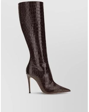 Paris Texas Leather Crocodile-Effect Knee-High Boots - Brown