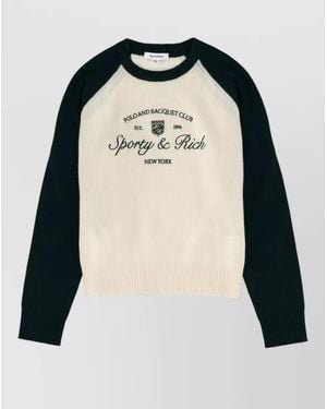 Sporty & Rich Logo Jersey Crew Neck Raglan Sleeves - Black