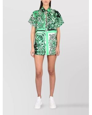 RED Valentino Floral Collared Short Sleeve Shirt - Green