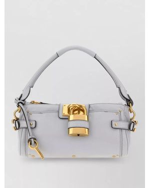 Chloé Leather Paddington Shoulder Bag Padlock Detail - Gray