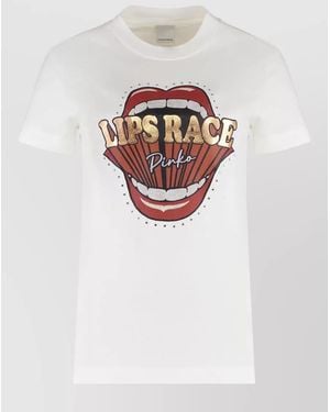 Pinko Crew Neck T Shirt Rhinestone Graphic - White