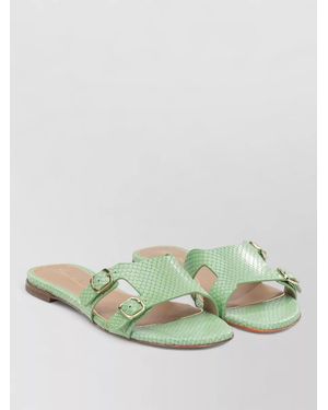 Santoni Flat Sandals Open Toe Double Buckle - Green