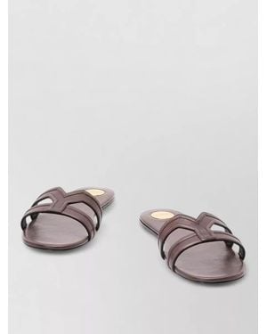 Saint Laurent Mabrouka Smooth Leather Double Strap Slides - Metallic