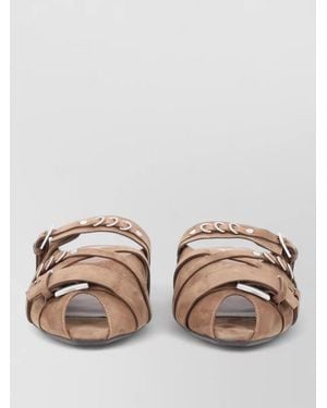 Ash Brigit Flat Mules Peep Toe Straps - Natural