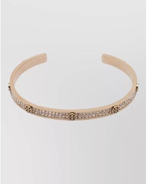 Tory Burch Crystal Embellished Open Cuff Bracelet Set - White