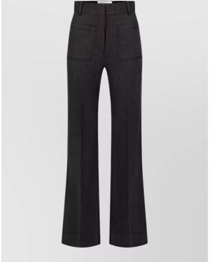 Victoria Beckham Virgin Wool High-Rise Wide-Leg Tailored Pants - Black