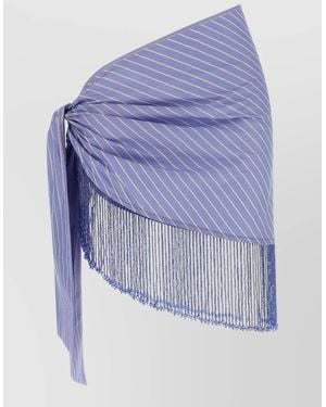 ANDAMANE Asymmetric Skirt Striped Pattern Fringe Hem - Blue