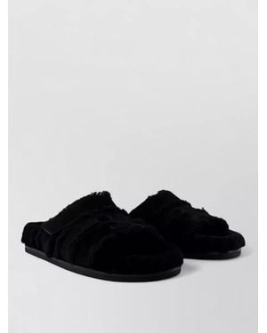 Tory Burch Ines Sport Sandals Nubuck Lambskin Faux Fur - Black