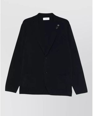 Lardini Cardigan Jacket Notch Lapels Flower Clip - Blue