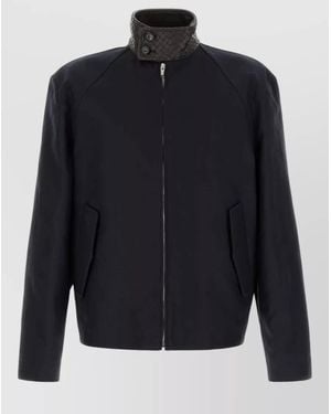 Bottega Veneta Gabardine Harrington Jacket High Collar Detail - Blue