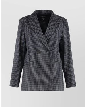 A.P.C. Wool Double-Breasted Blazer - Grey
