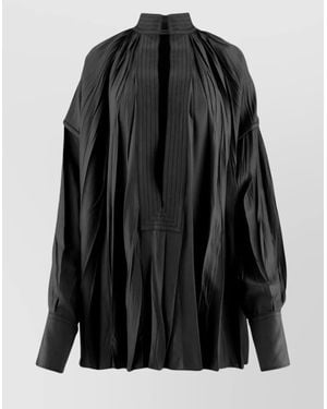 Ferragamo Crinkled V-Neck Long-Sleeve Top - Black