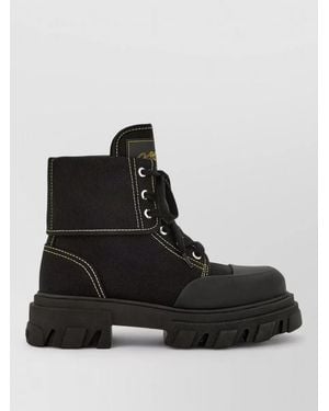 Ganni Lace Up Ankle Boots Chunky Sole - Black