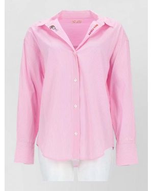 MC2 Saint Barth Striped Shirt Relaxed Fit Curved Hem - Pink