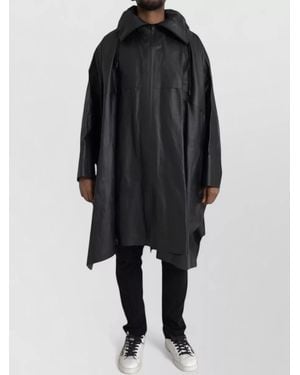 Bottega Veneta Hooded Leather Parka Long Jacket - Black