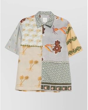 Paul Smith Cotton Shirt Camp Collar Floral Patchwork - Gray