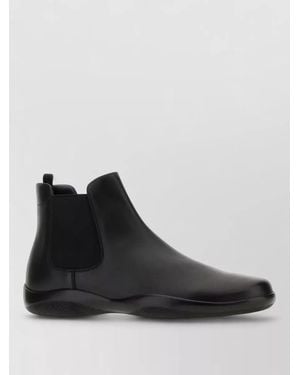Prada Leather Ankle Boots Smooth Finish Pull Tab - Black