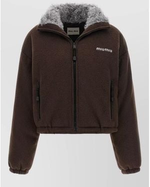 Miu Miu Cropped Down Jacket Dropped Shoulders Collar Fur - Black
