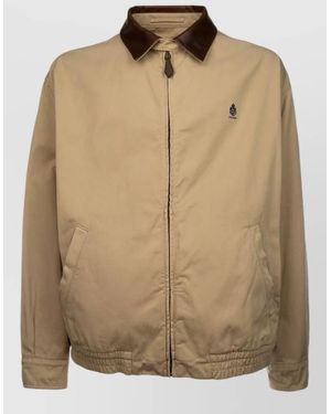 Prada Short Coat Elasticated Hem Contrast Collar - Natural