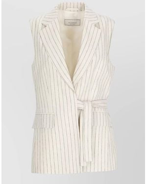 Peserico Linen Gilet Sleeveless Striped Lapel Pockets - Natural