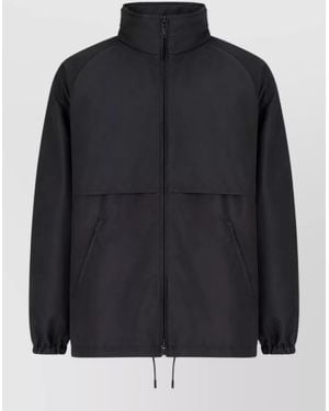 Saint Laurent Hooded Jacket Drawstring Hem Side Pockets - Black