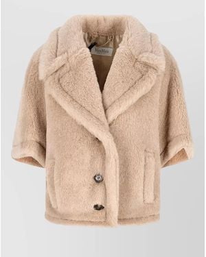 Max Mara Alpaca Wool Silk Teddy Cape Jacket - Natural