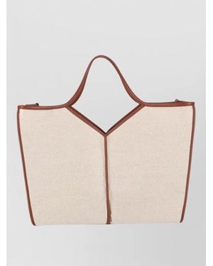 Hereu Tote Bag Contrast Trim Dual Handles - Natural
