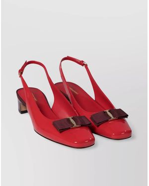 Ferragamo Bow Detail Patent Finish Square Toe Pumps - Red